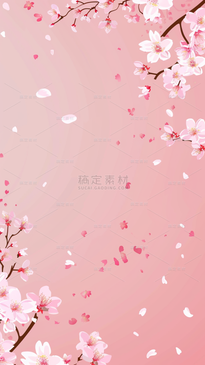 植物樱花插画花瓣背景场景图片素材