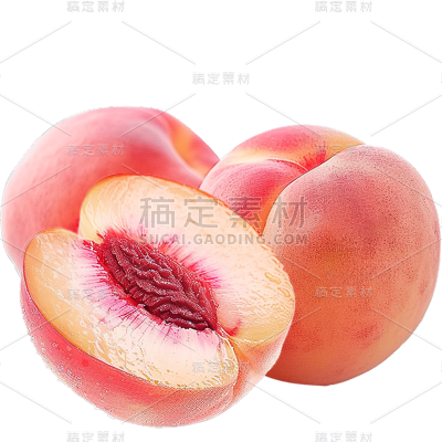 果蔬系列写实切片和完整三个桃子组合贴纸