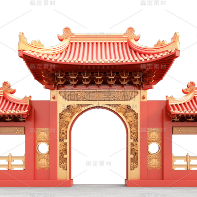 3D立体C4D元素中式中国风建筑亭子元素