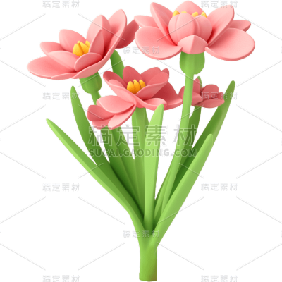 通用软3D风立体卡通感花束花环花元素素材