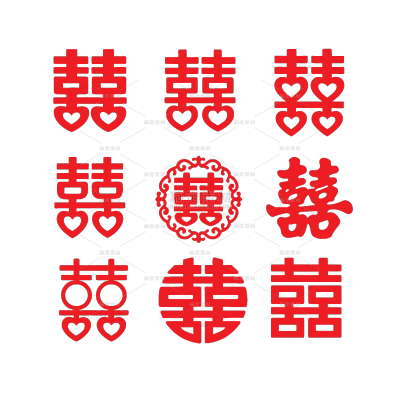 中国风系列红色喜庆双喜图标元素组合（td)