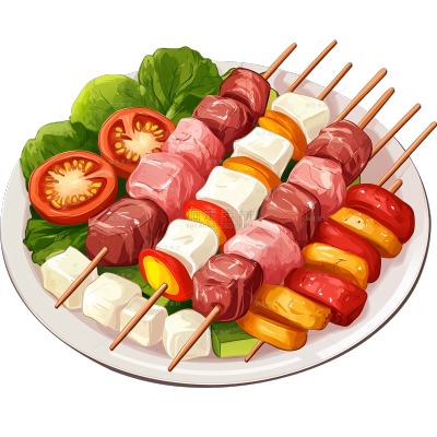 美食拟物感插画烧烤+盘子