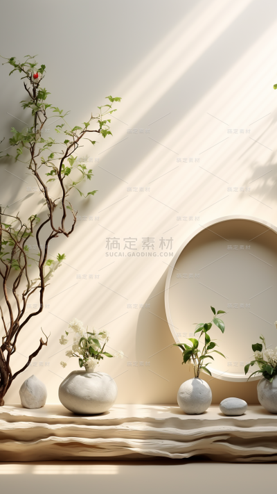 通用电商简约风绿植植物静态场景背景