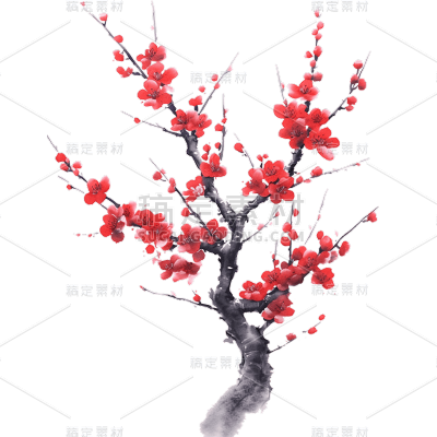 中国风水墨国画红色梅花