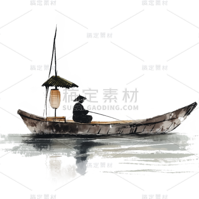 交通系列水墨中国风船贴纸