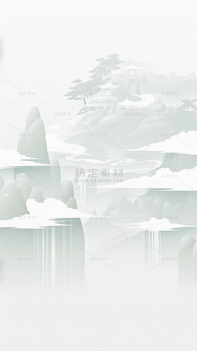 夏日中国风-扁平渐变山水图片背景