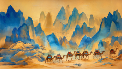 中国风通用鎏金千里江山图山水背景图片素材