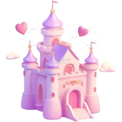 建筑系列通用3D简约粉色城堡贴纸