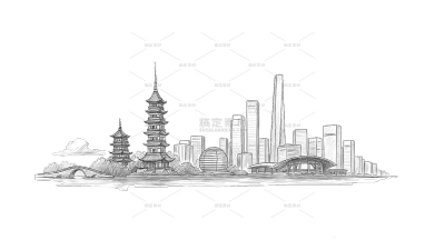 建筑系列城市剪影线稿（td）