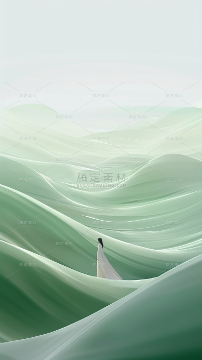 通用绿色中国风3D中式山水背景素材