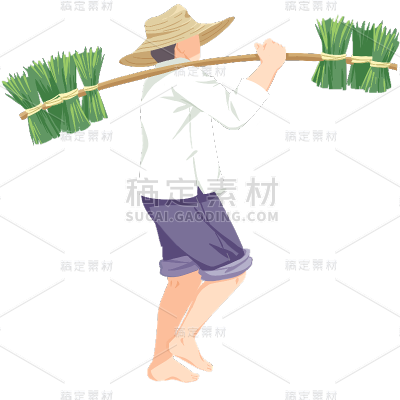 二十四节气通用谷雨插画水稻劳作人物元素素材