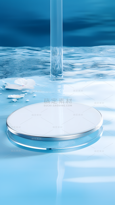 通用电商简约透明玻璃感水面圆形展台场景背景