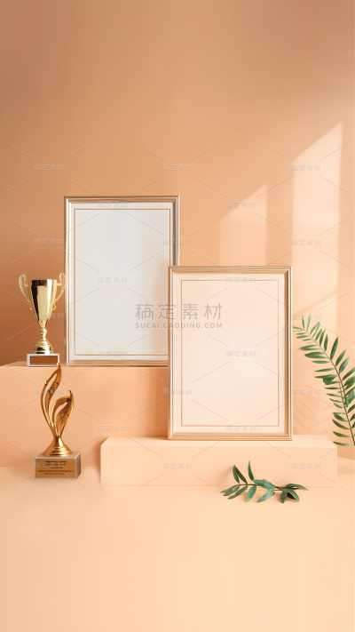 表彰系列写实证书+奖杯极简背景竖版