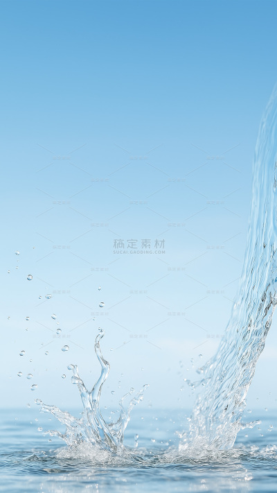特效系列写实感蓝色透明水柱水花飞溅背景