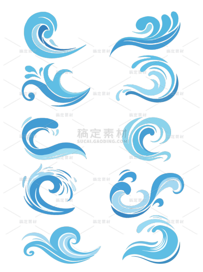 常规卡通撞色海浪图标元素贴纸