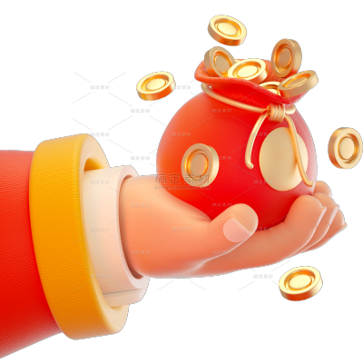 除夕&春节卡通3D钱袋金元宝元素