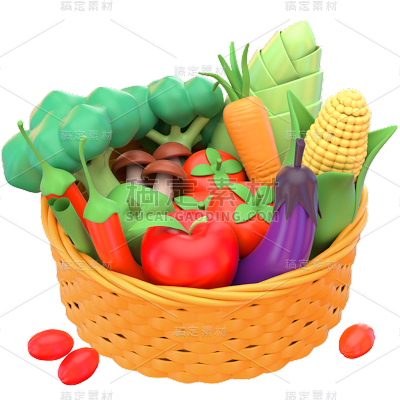 食品生鲜蔬菜购物篮3D贴纸