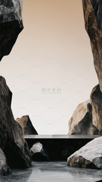 风光系列写实简约岩石展台背景
