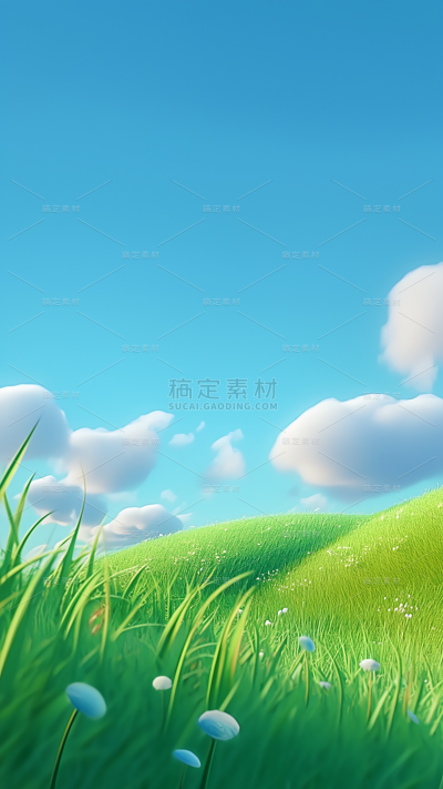 植物通用3D蓝天白云草地背景场景图片素材