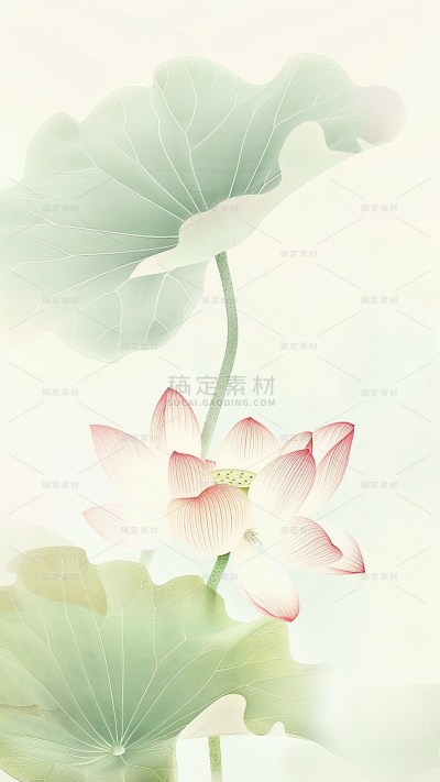 夏日中国风-荷花荷叶水墨晕染幻彩渐变图片背景