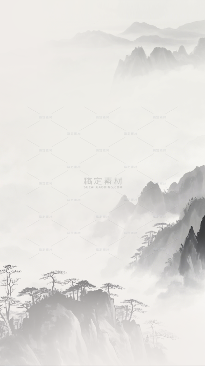 背景系列中国风水墨山风松柏背景