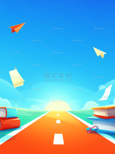 开学季系列漫画感校园跑道天空组合背景素材