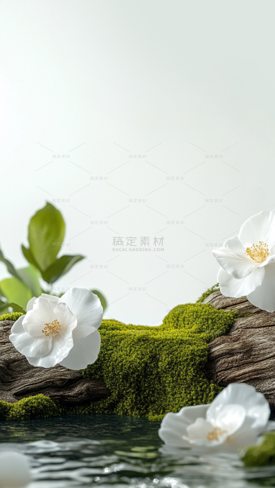 植物系列实景感山茶花植物展台背景
