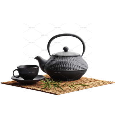 饮品系列写实茶壶+茶叶组合