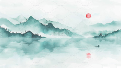 中国风通用春绿色古风山水背景场景图片素材
