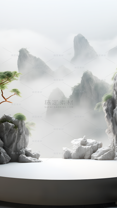 通用电商传统中国风中式自然山树场景背景