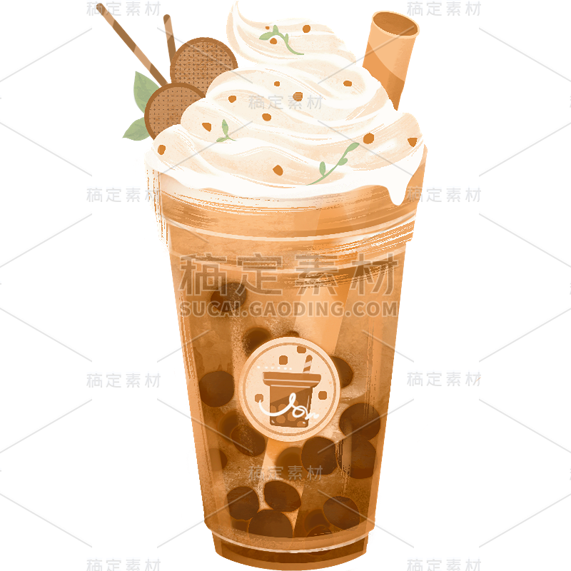秋天通用写实手绘奶茶物品贴纸元素素材