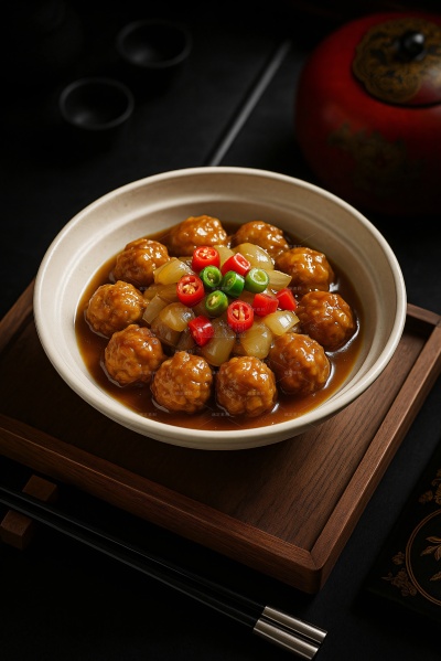常规内容-美食系列写实一碗红烧狮子头背景