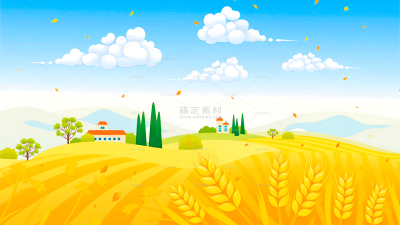 风光系列卡通风蓝天白云丰收麦穗插画（td）