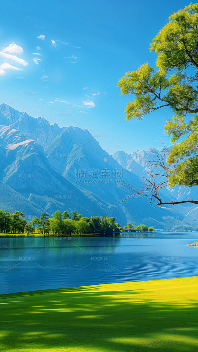 风光通用实景湖泊绿植场景图片素材
