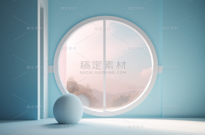 carl kleiner风格的白色背景和拱形窗户的三维渲染图，球体，柔和的梦境，大气装置