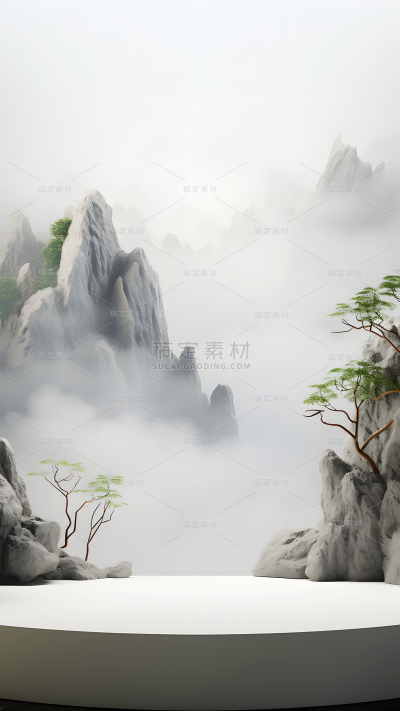 通用电商传统中国风中式自然山树场景背景