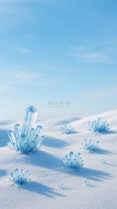 常规风光系列清新感蓝天白云雪地结晶背景