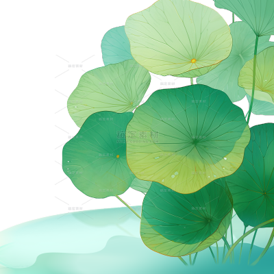 夏季节气清新感荷叶莲蓬池塘插画元素