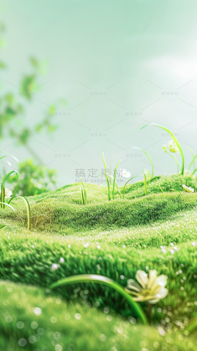 植物通用实景蓝天白云草丛背景场景图片素材