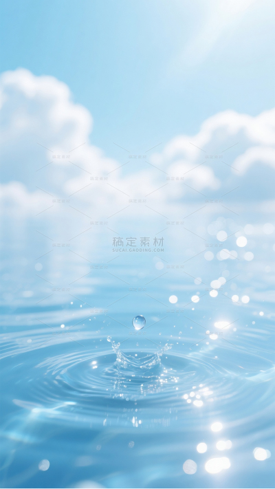 特效系列清新风蓝天白云纯净水面涟漪背景